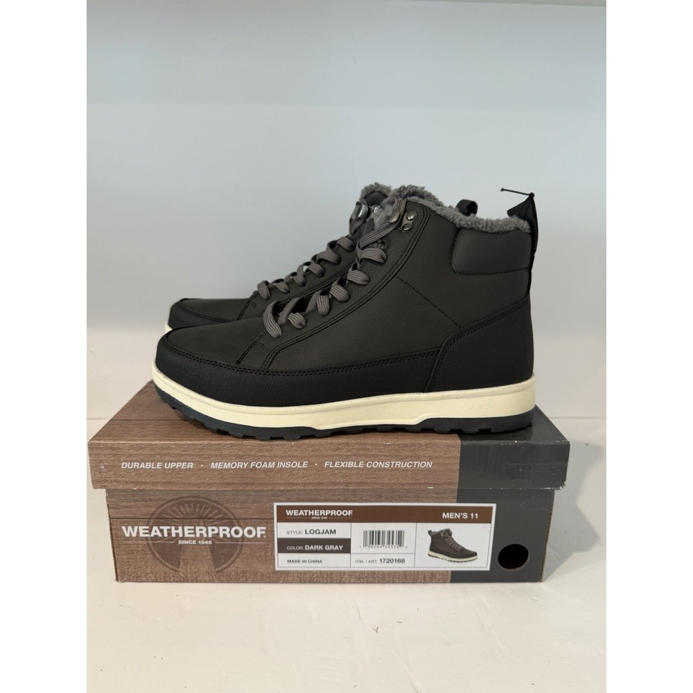 Weatherproof Men's Faux Fur Lined Lace Up Boots Dark Gray  11 Hiking Walking Y2K